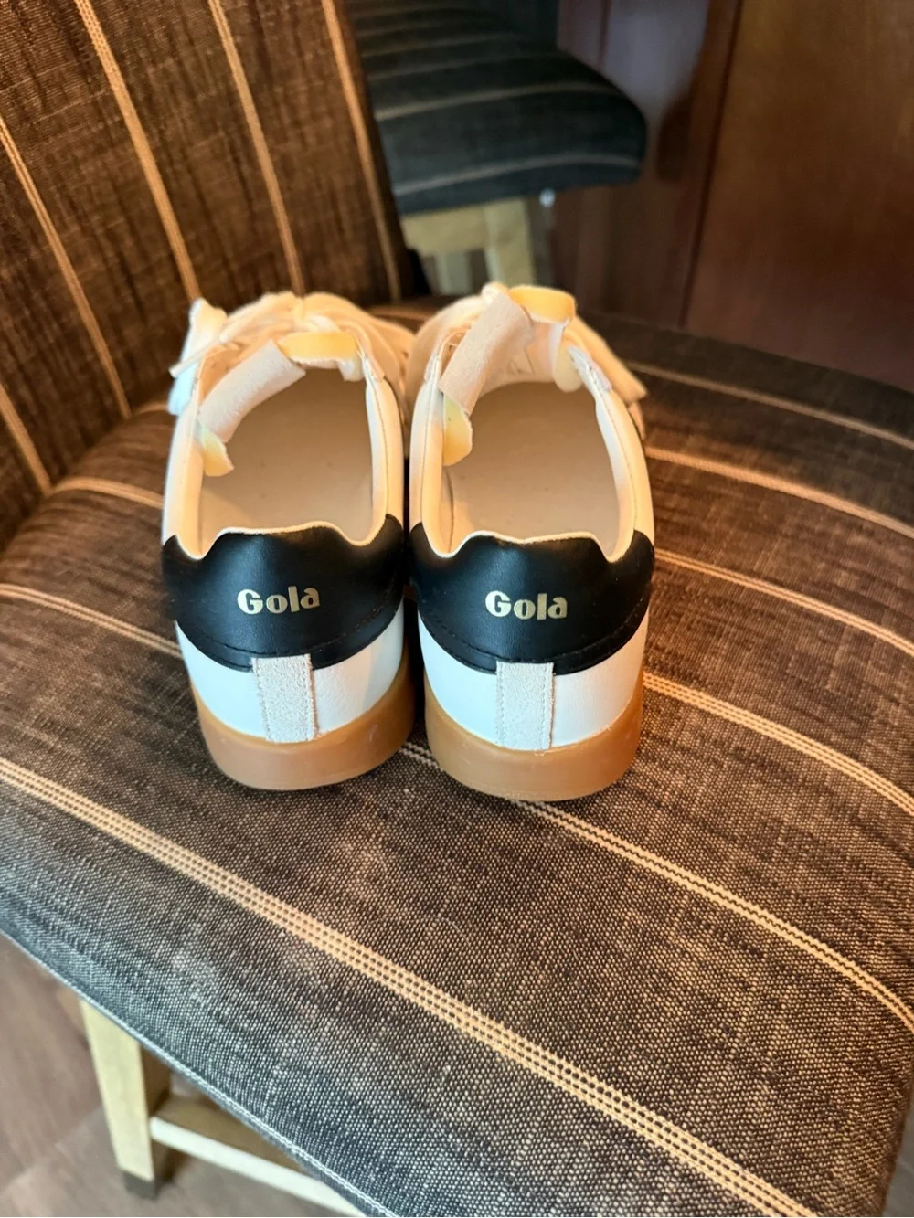 Gola White Sneakers with Black Stripes and Gum Sole